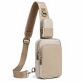 Borsa a tracolla 18 x 8 x 30 cm in similpelle beige con tasche multiple