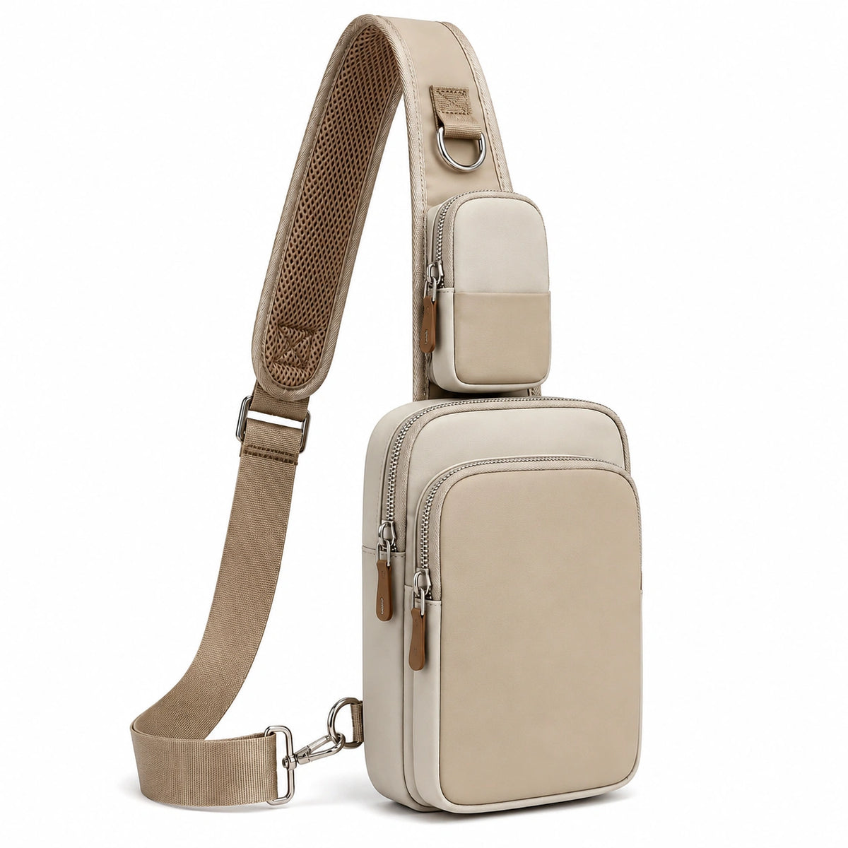 Borsa a tracolla 18 x 8 x 30 cm in similpelle beige con tasche multiple