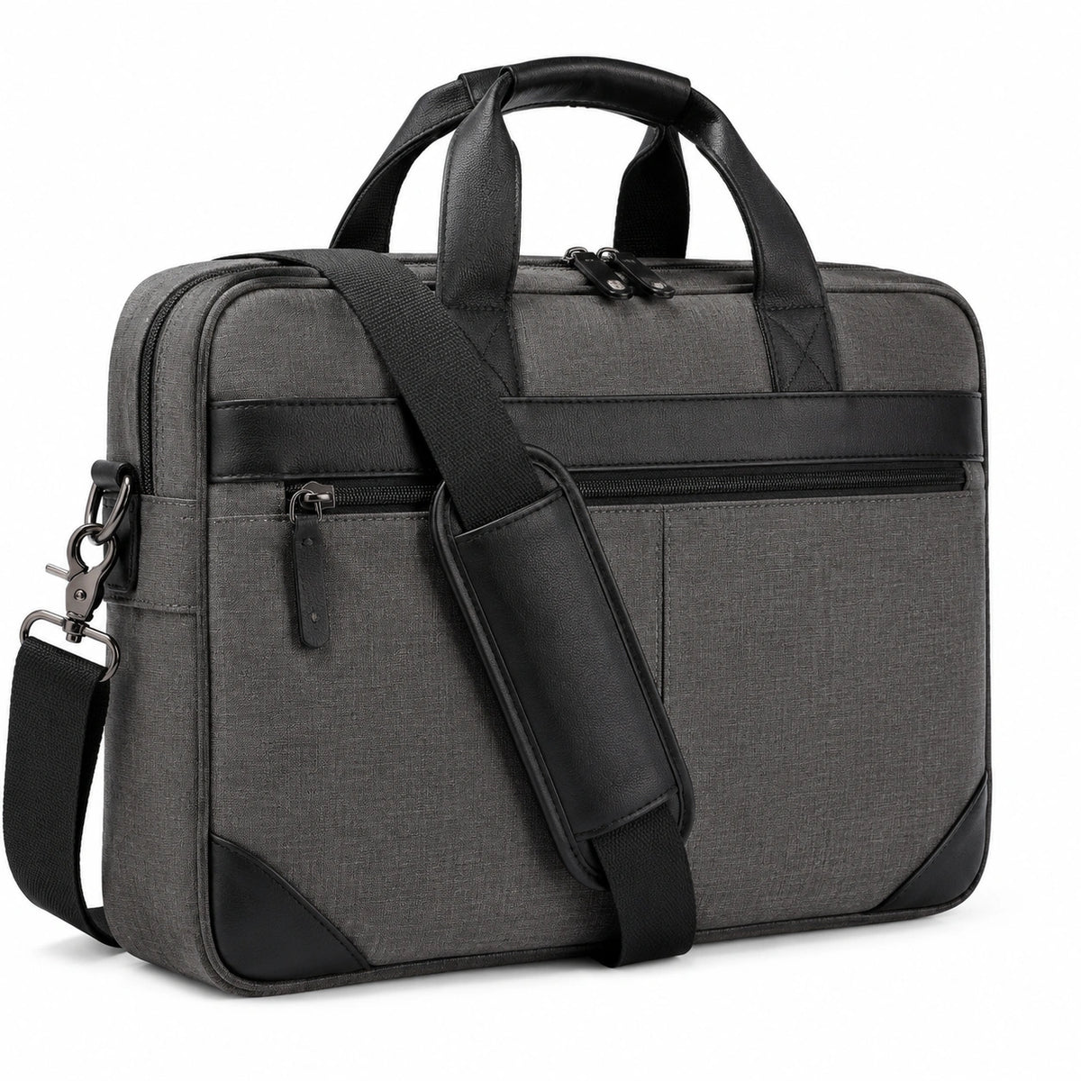 Borsa porta computer 40 x 8 x 30 cm in tessuto grigio e rivestimento sintetico nero con tracolla regolabile