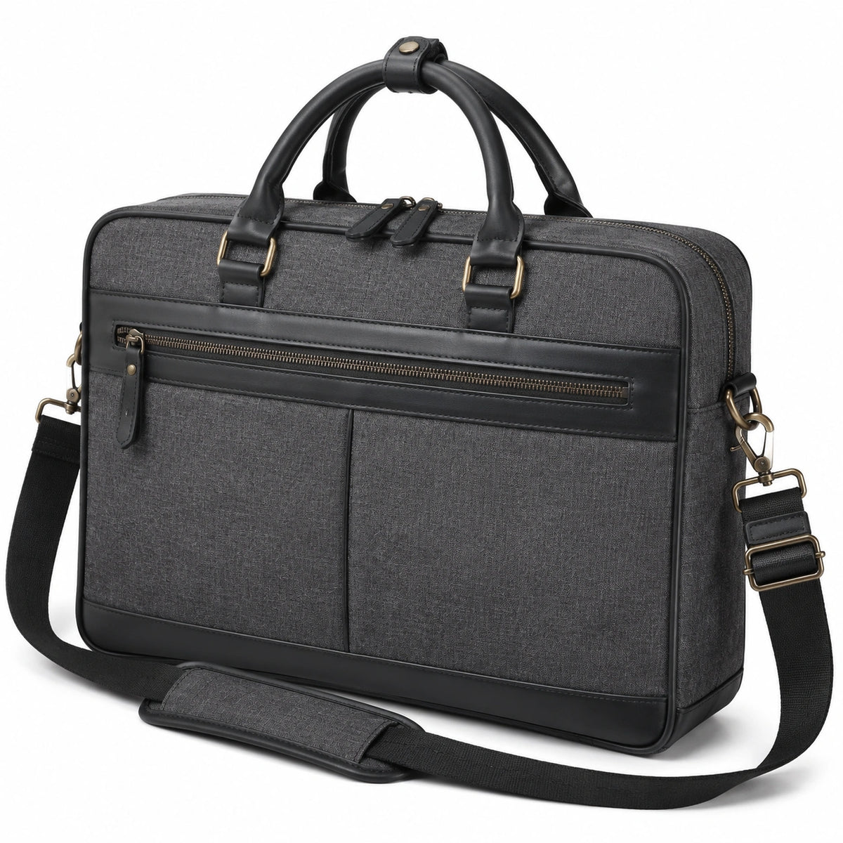 Borsa portadocumenti 40 x 8 x 30 cm in tessuto grigio e rivestimenti sintetici neri con tracolla regolabile