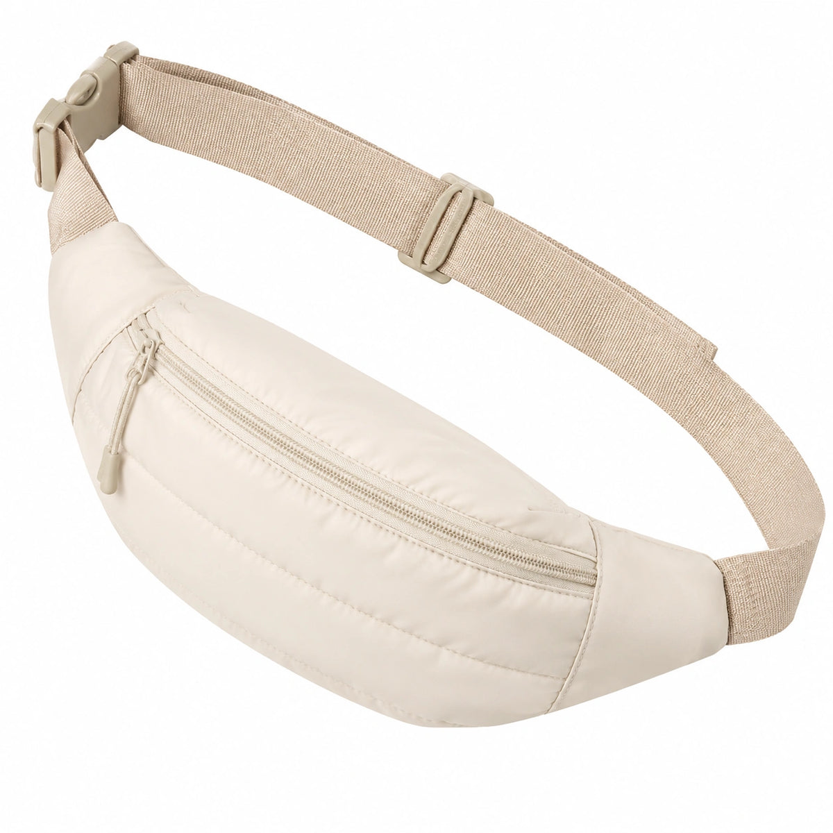 Marsupio 30 cm in tessuto sintetico beige con cintura regolabile e tasca con zip
