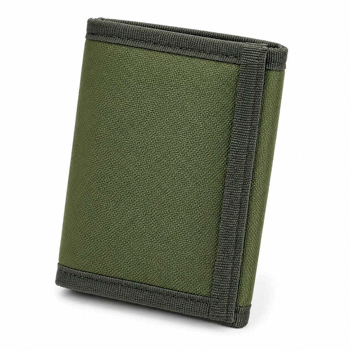 Portafoglio 12 x 9 x 2 cm in tessuto sintetico verde oliva con chiusura elastica