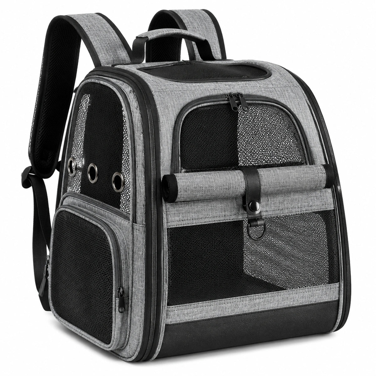 Zaino trasportino per animali 42 x 30 x 40 cm in tessuto grigio con rete ventilata